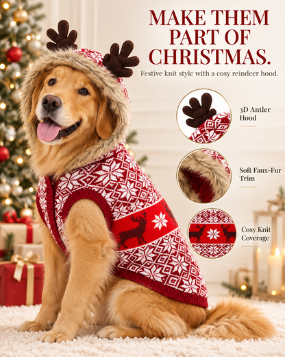 Christmas Reindeer Hooded Dog Sweater