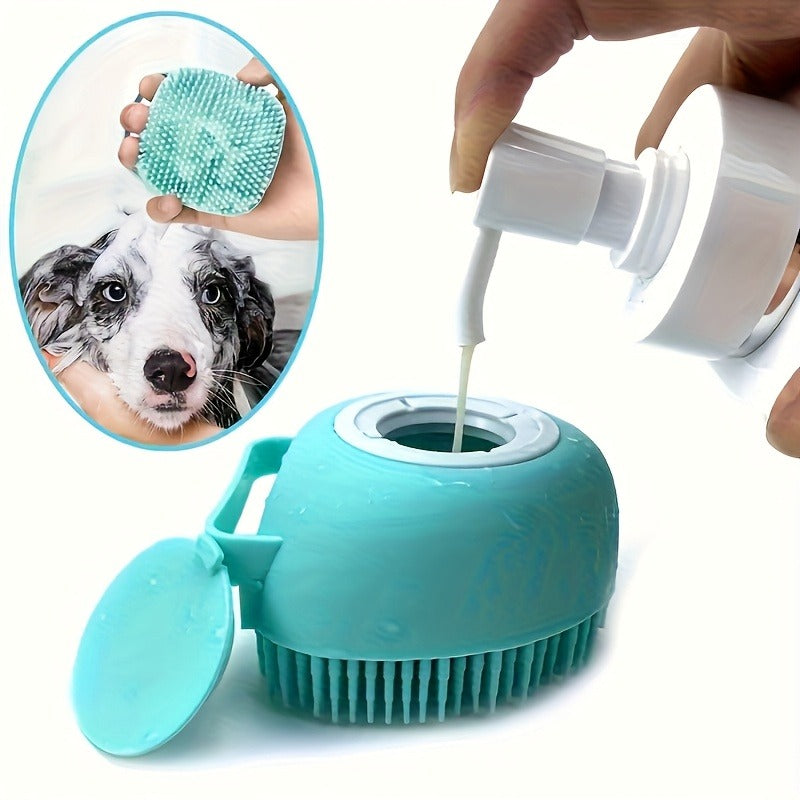 Pet Shower Brush with Tick Remover, Soft Massage Bristles Ergonomic Detachable Cover for Small Medium Dogs Cats