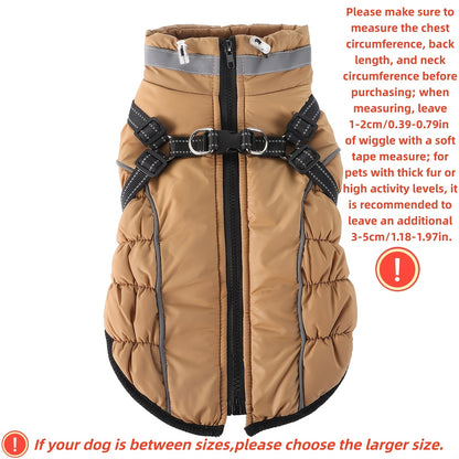 Winter Dog Coat with Reflective Strips & Built-In Leash Ring