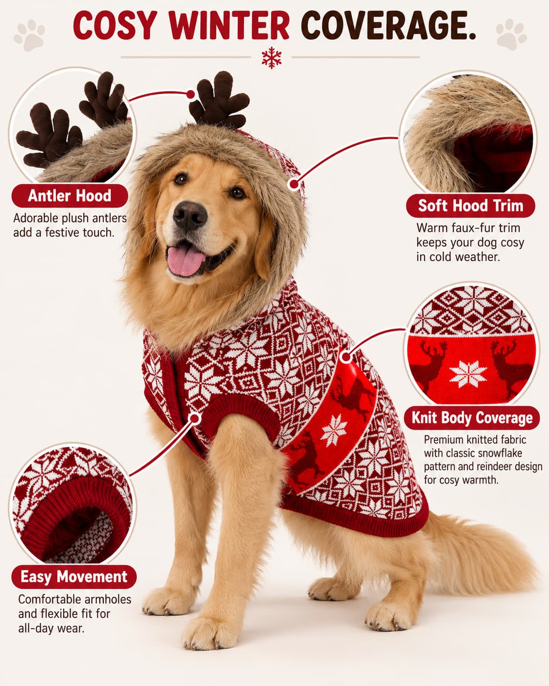 Christmas Reindeer Hooded Dog Sweater
