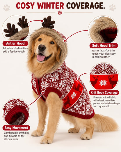 Christmas Reindeer Hooded Dog Sweater