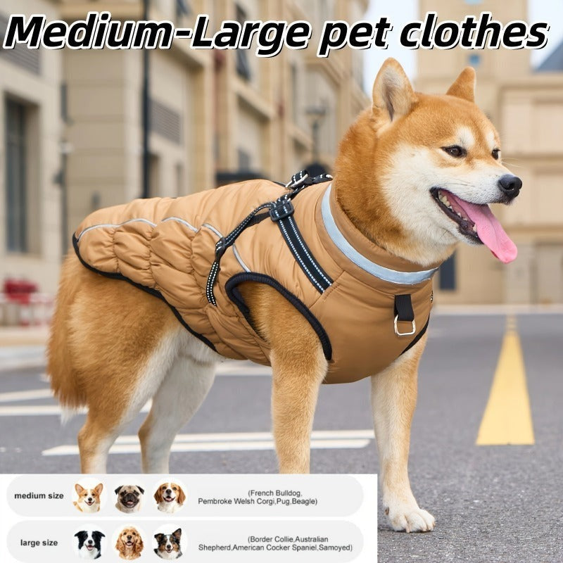 Winter Dog Coat with Reflective Strips & Built-In Leash Ring