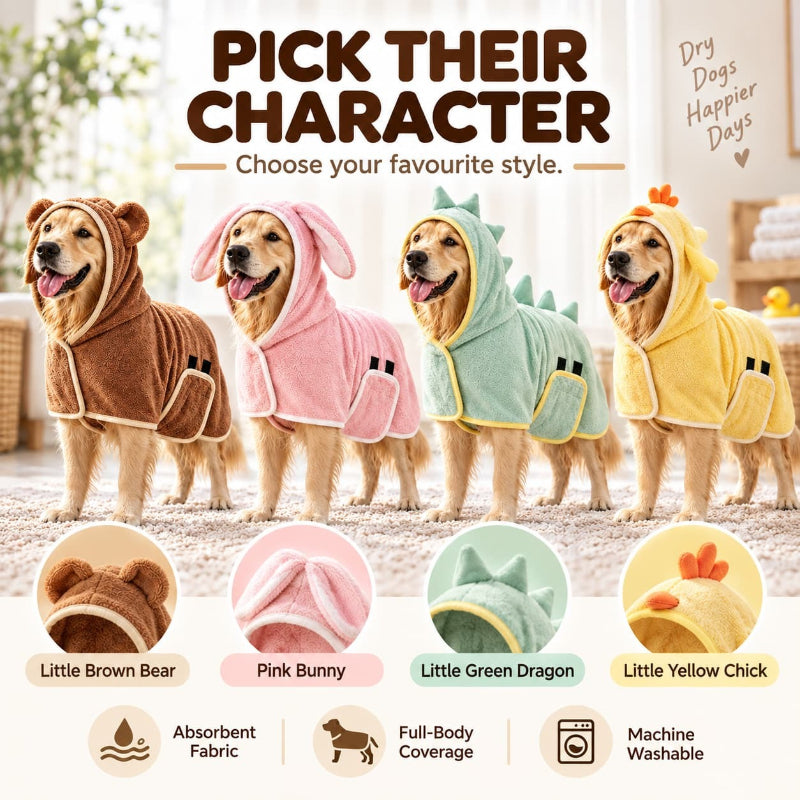 Super Absorbent Hooded Dog Bathrobe