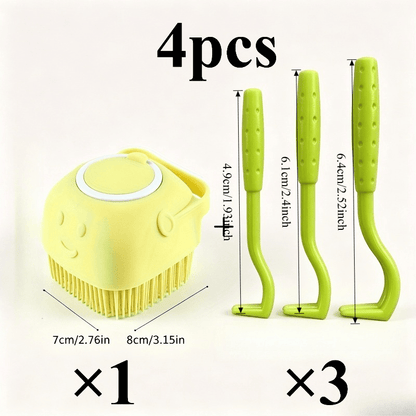 Pet Shower Brush with Tick Remover, Soft Massage Bristles Ergonomic Detachable Cover for Small Medium Dogs Cats