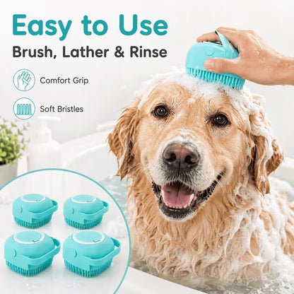 Pet Shower Brush with Tick Remover, Soft Massage Bristles Ergonomic Detachable Cover for Small Medium Dogs Cats