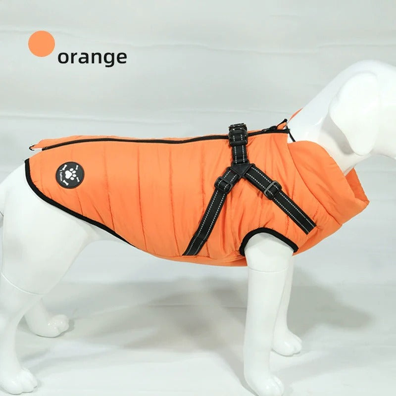 Reflective Winter Dog Jacket with Integrated Harness, Elastic Design & Zipper Closure, Dog Winter Clothes