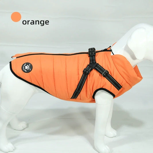 Reflective Winter Dog Jacket with Integrated Harness, Elastic Design & Zipper Closure, Dog Winter Clothes