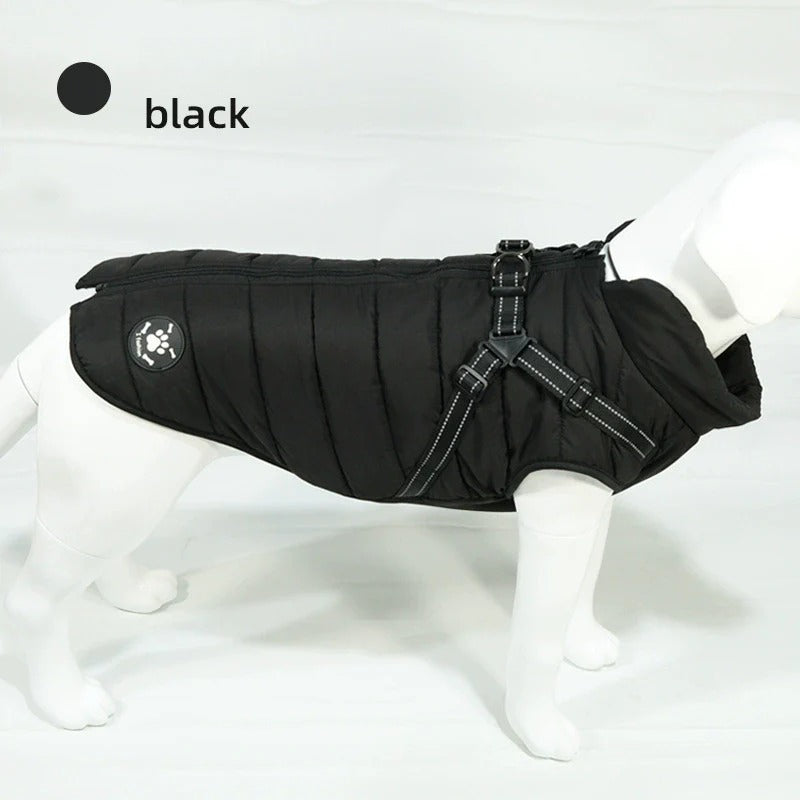 Reflective Winter Dog Jacket with Integrated Harness, Elastic Design & Zipper Closure, Dog Winter Clothes