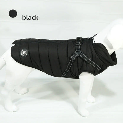 Reflective Winter Dog Jacket with Integrated Harness, Elastic Design & Zipper Closure, Dog Winter Clothes